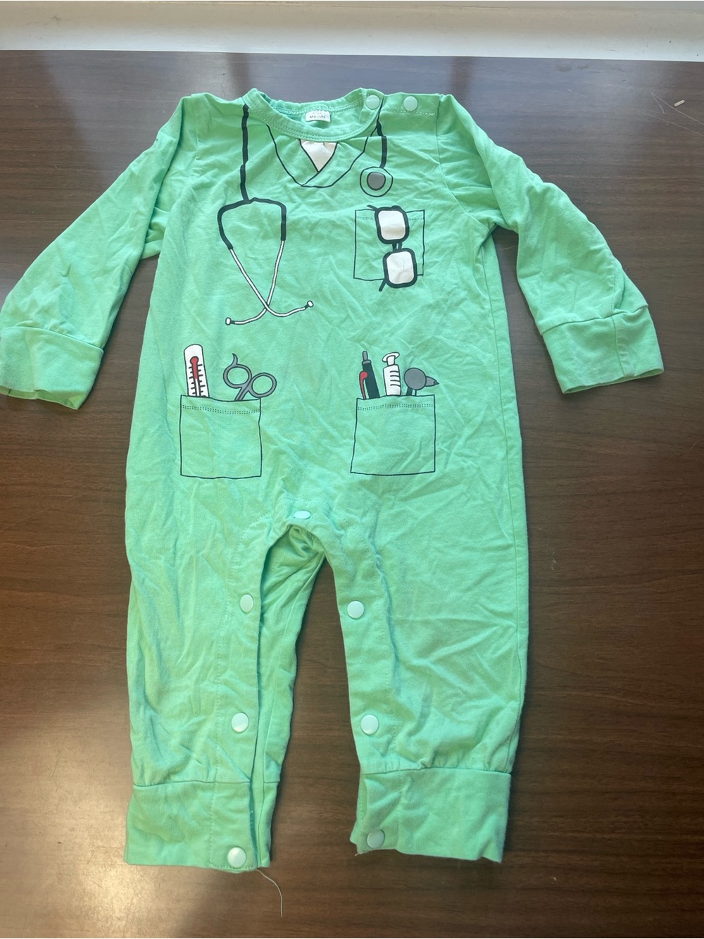 Kids Medical Print One-Piece Romper in Mint Green
